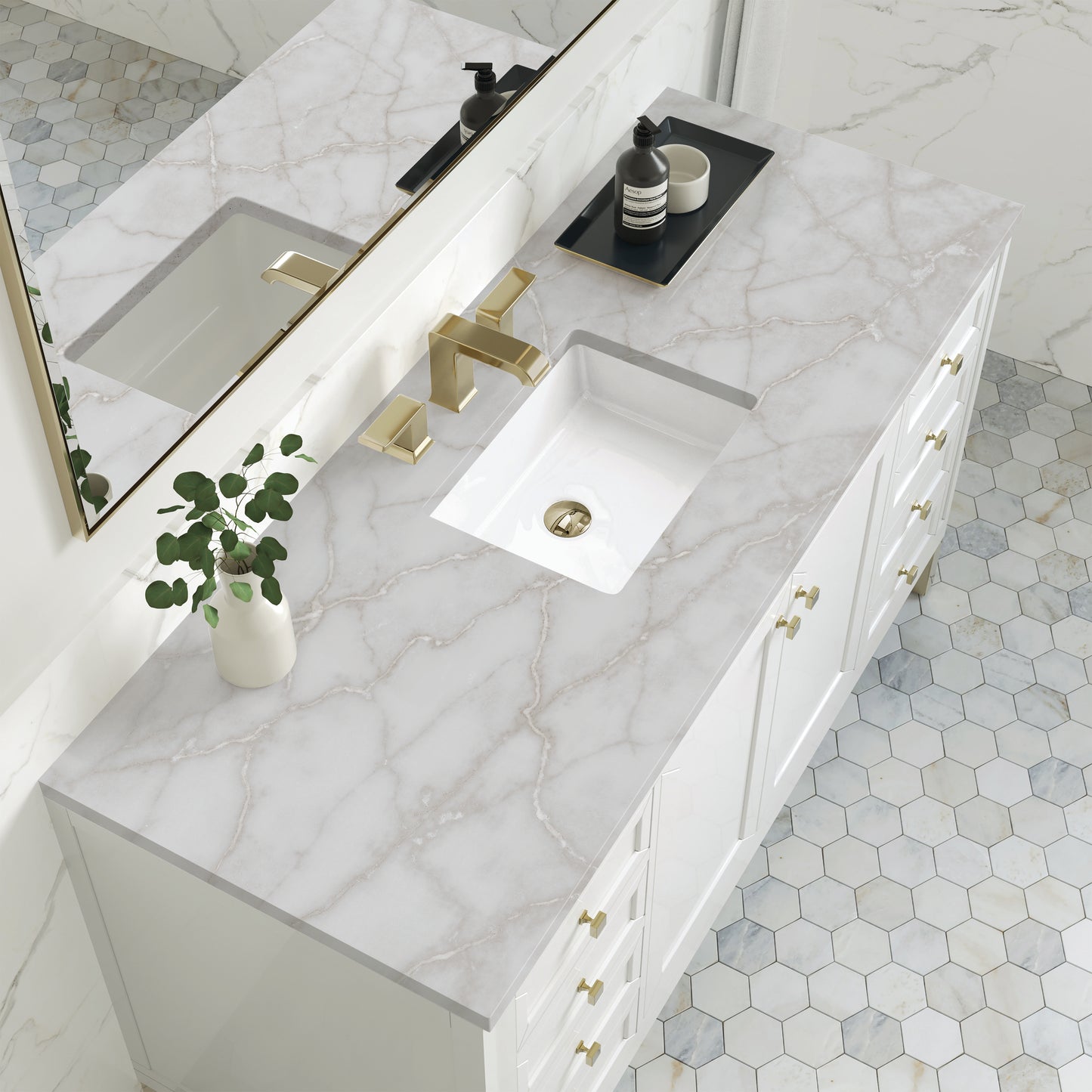 James Martin Vanities Chicago 60" Glossy White Single Vanity With 3cm Victorian Silver Silestone Top