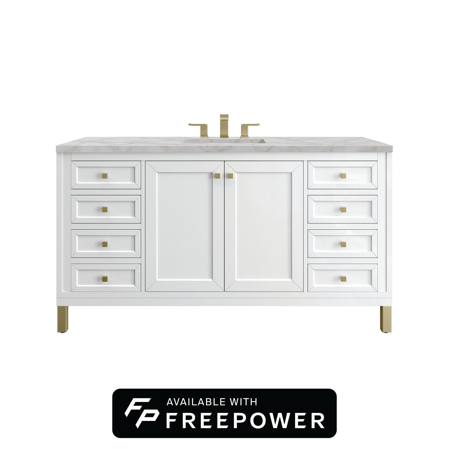 James Martin Vanities Chicago 60" Glossy White Single Vanity With 3cm Victorian Silver Silestone Top With FreePower Wireless Charger