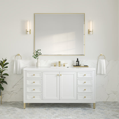 James Martin Vanities Chicago 60" Glossy White Single Vanity With 3cm White Zeus Silestone Top
