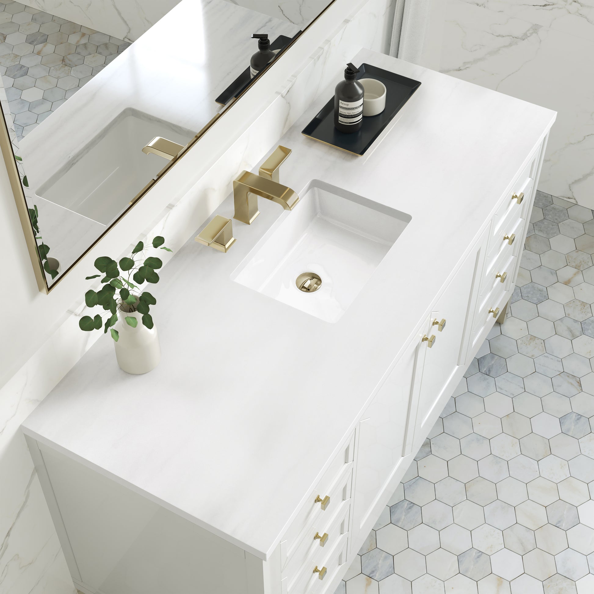 James Martin Vanities Chicago 60" Glossy White Single Vanity With 3cm White Zeus Silestone Top