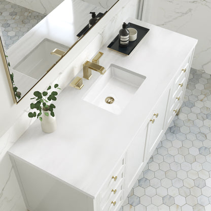James Martin Vanities Chicago 60" Glossy White Single Vanity With 3cm White Zeus Silestone Top