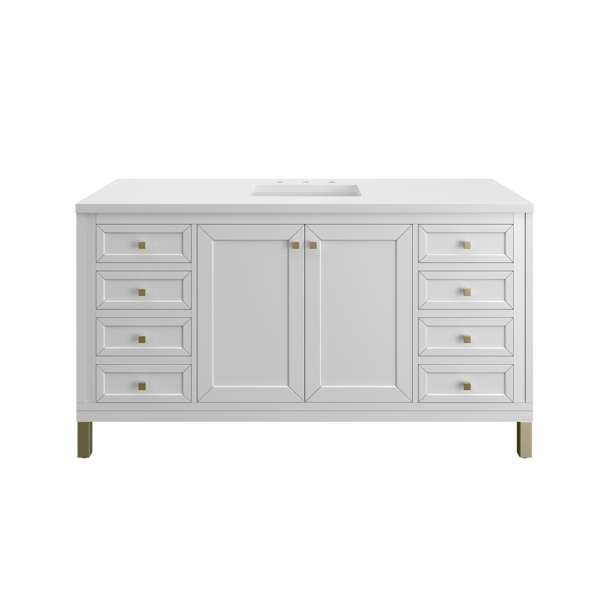 James Martin Vanities Chicago 60" Glossy White Single Vanity With 3cm White Zeus Silestone Top