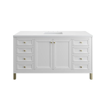 James Martin Vanities Chicago 60" Glossy White Single Vanity With 3cm White Zeus Silestone Top