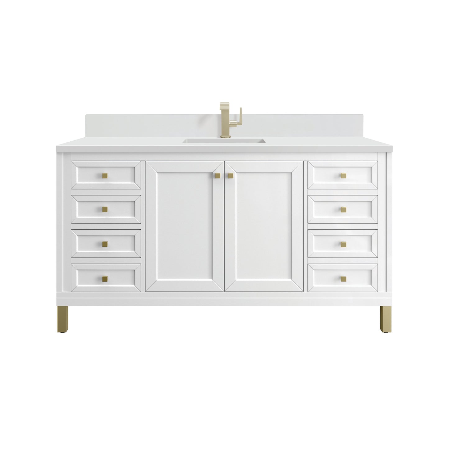 James Martin Vanities Chicago 60" Glossy White Single Vanity With Single Hole 3 cm White Zeus Top & Backsplash