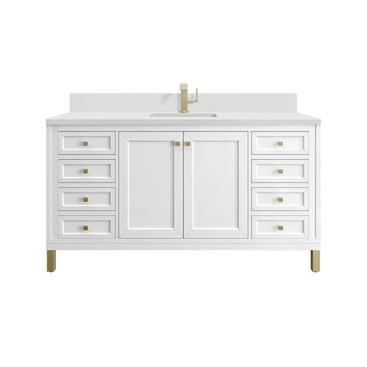 James Martin Vanities Chicago 60" Glossy White Single Vanity With Single Hole 3 cm White Zeus Top & Backsplash