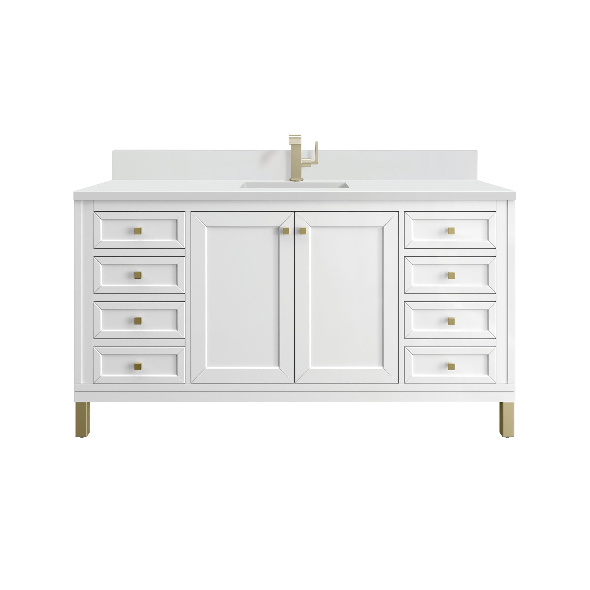 James Martin Vanities Chicago 60" Glossy White Single Vanity With Single Hole 3cm White Zeus Silestone Top and Backsplash