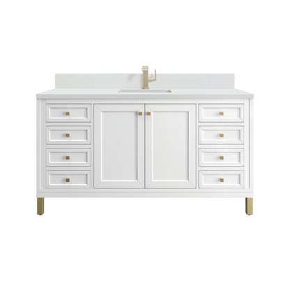 James Martin Vanities Chicago 60" Glossy White Single Vanity With Single Hole 3cm White Zeus Silestone Top and Backsplash