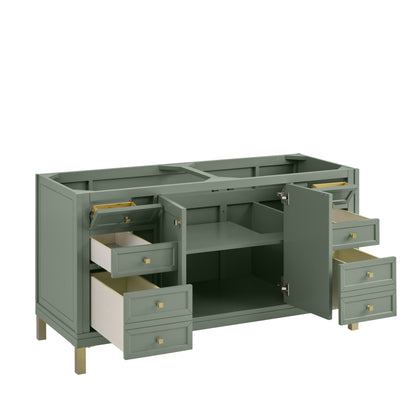 James Martin Vanities Chicago 60" Smokey Celadon Double Vanity With 3 cm Carrara Marble Top