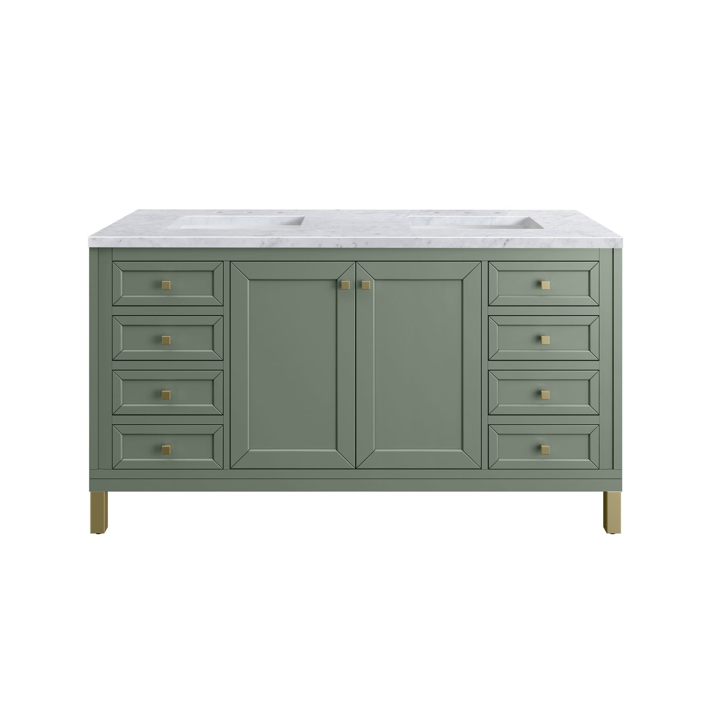 James Martin Vanities Chicago 60" Smokey Celadon Double Vanity With 3 cm Carrara Marble Top