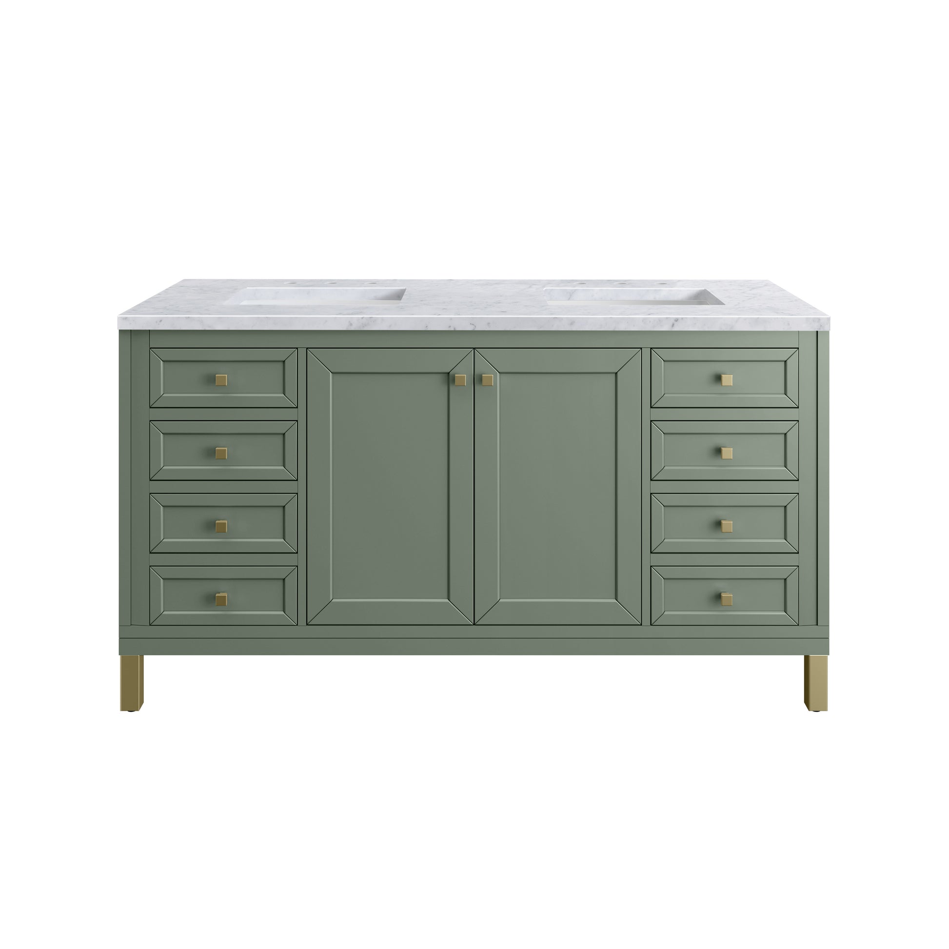 James Martin Vanities Chicago 60" Smokey Celadon Double Vanity With 3 cm Carrara Marble Top