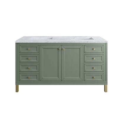 James Martin Vanities Chicago 60" Smokey Celadon Double Vanity With 3 cm Carrara Marble Top
