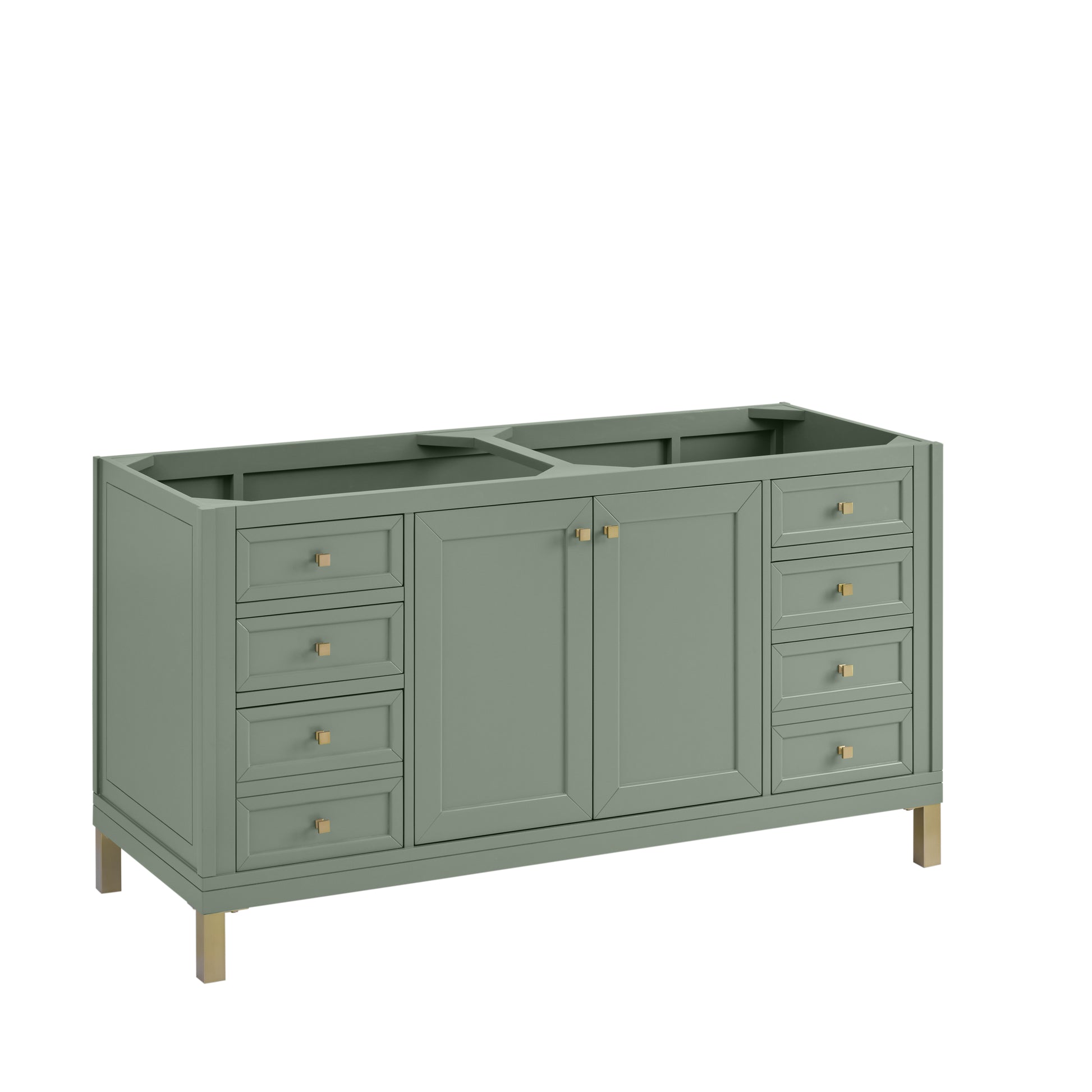 James Martin Vanities Chicago 60" Smokey Celadon Double Vanity With 3 cm Carrara Marble Top