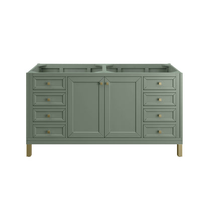 James Martin Vanities Chicago 60" Smokey Celadon Double Vanity With 3 cm Carrara Marble Top