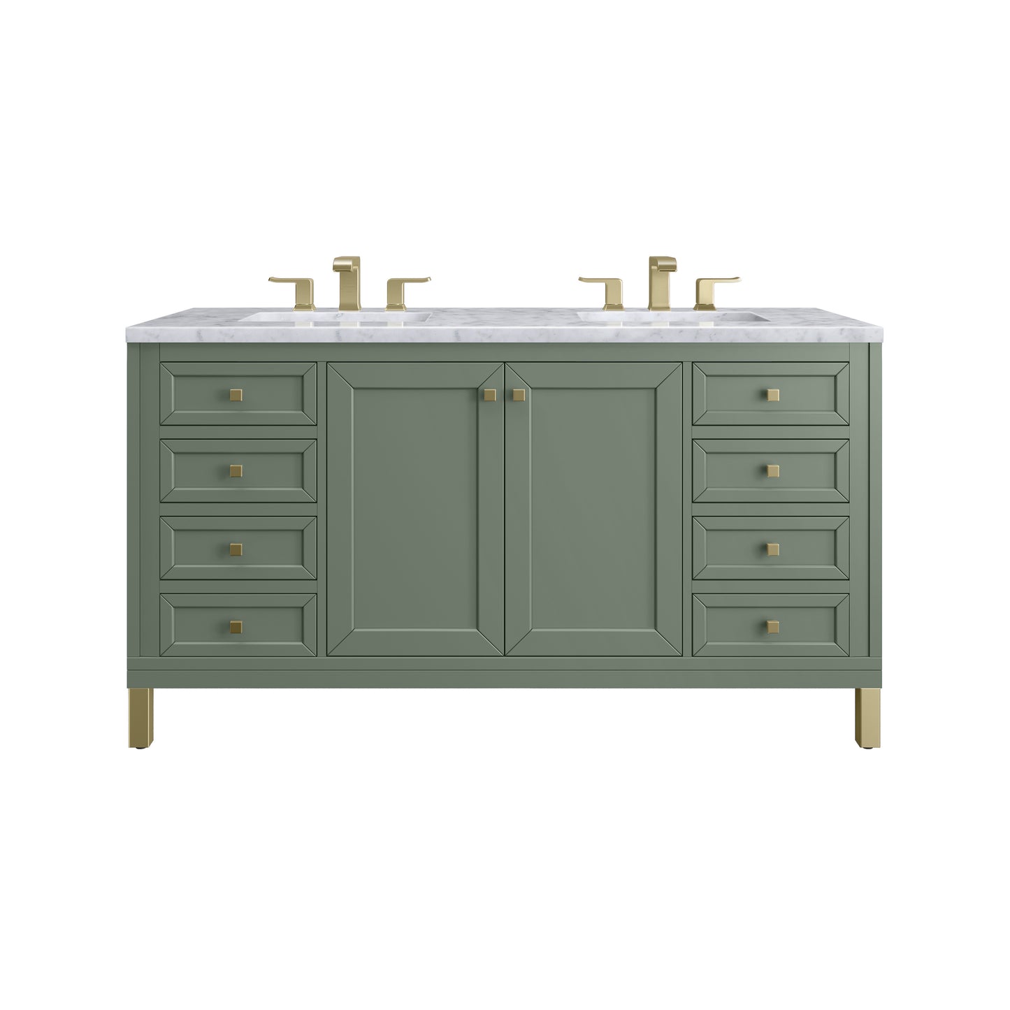 James Martin Vanities Chicago 60" Smokey Celadon Double Vanity With 3 cm Carrara Marble Top