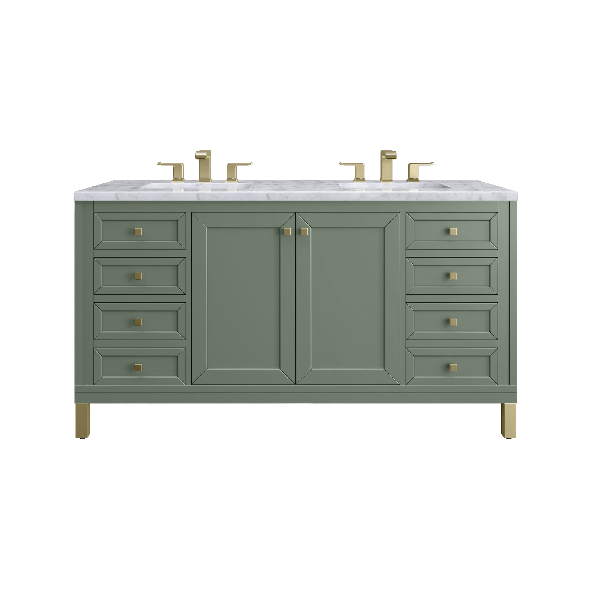 James Martin Vanities Chicago 60" Smokey Celadon Double Vanity With 3 cm Carrara Marble Top