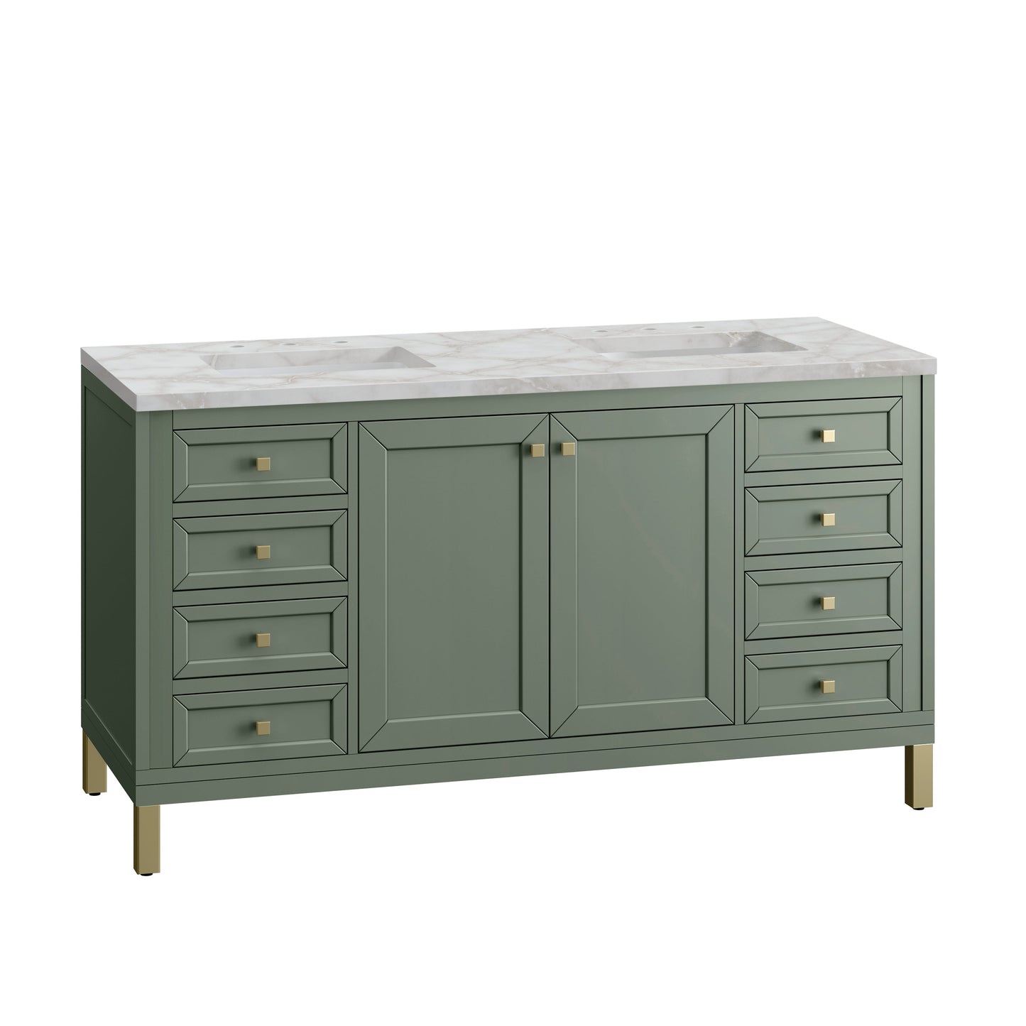 James Martin Vanities Chicago 60" Smokey Celadon Double Vanity With 3 cm Victorian Silver Top