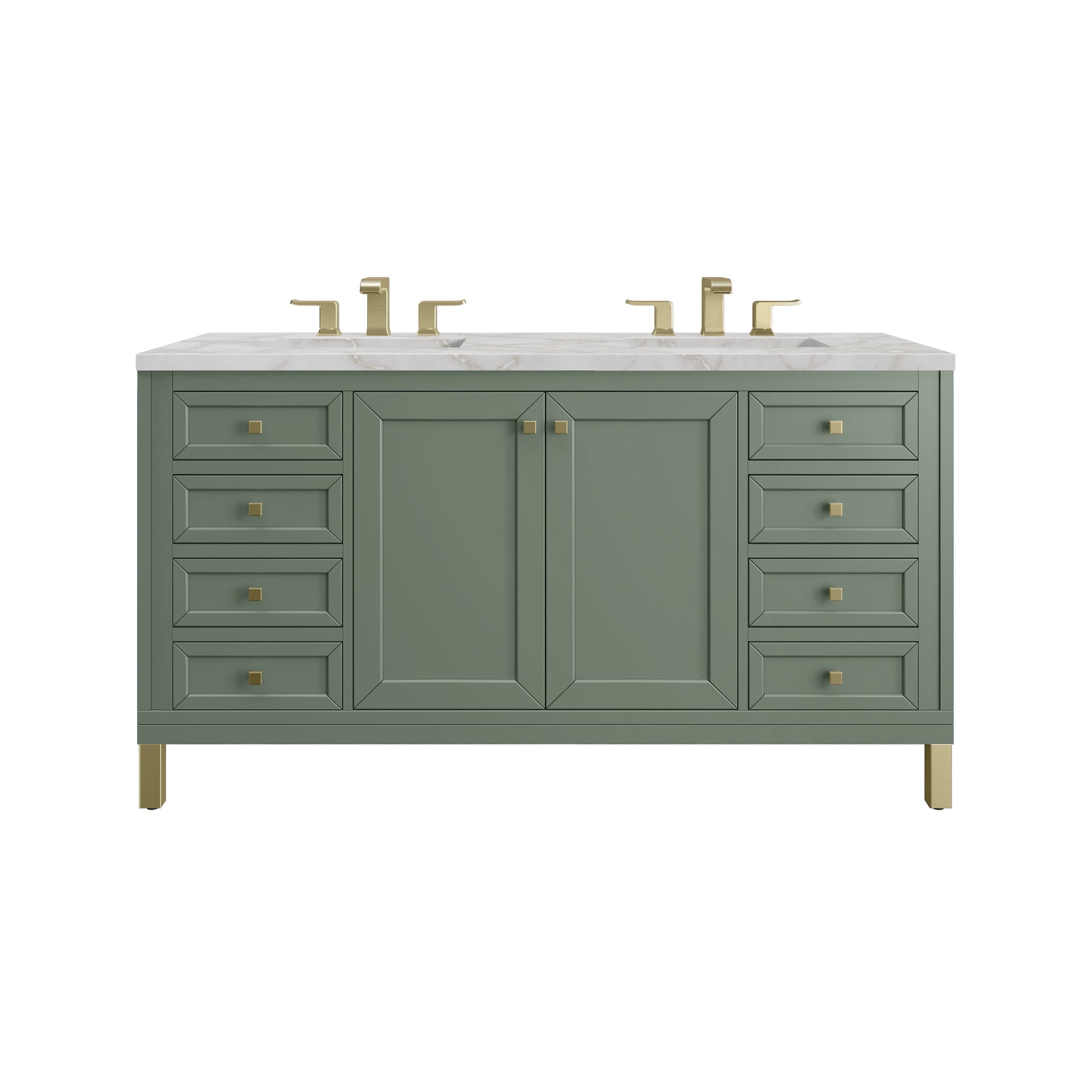 James Martin Vanities Chicago 60" Smokey Celadon Double Vanity With 3 cm Victorian Silver Top