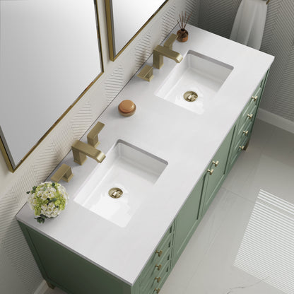 James Martin Vanities Chicago 60" Smokey Celadon Double Vanity With 3 cm White Zeus Top