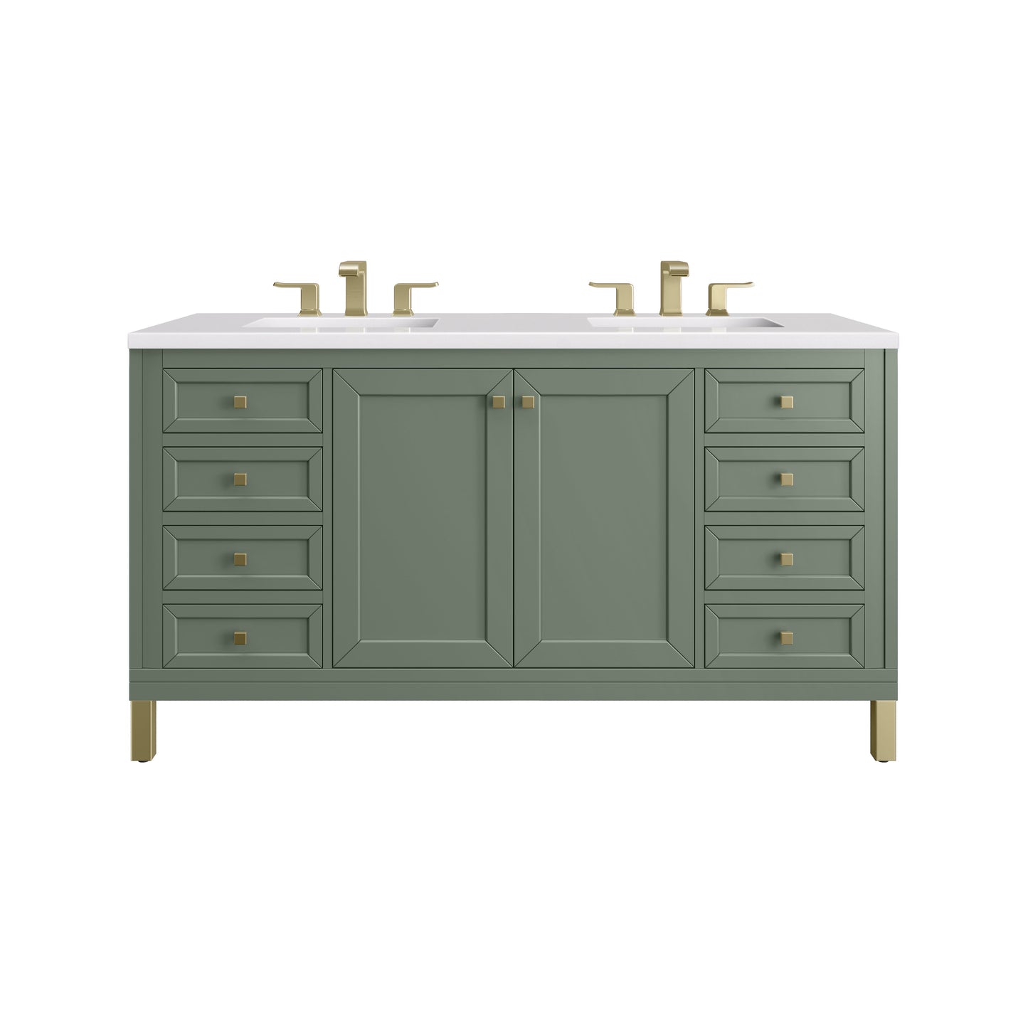 James Martin Vanities Chicago 60" Smokey Celadon Double Vanity With 3 cm White Zeus Top