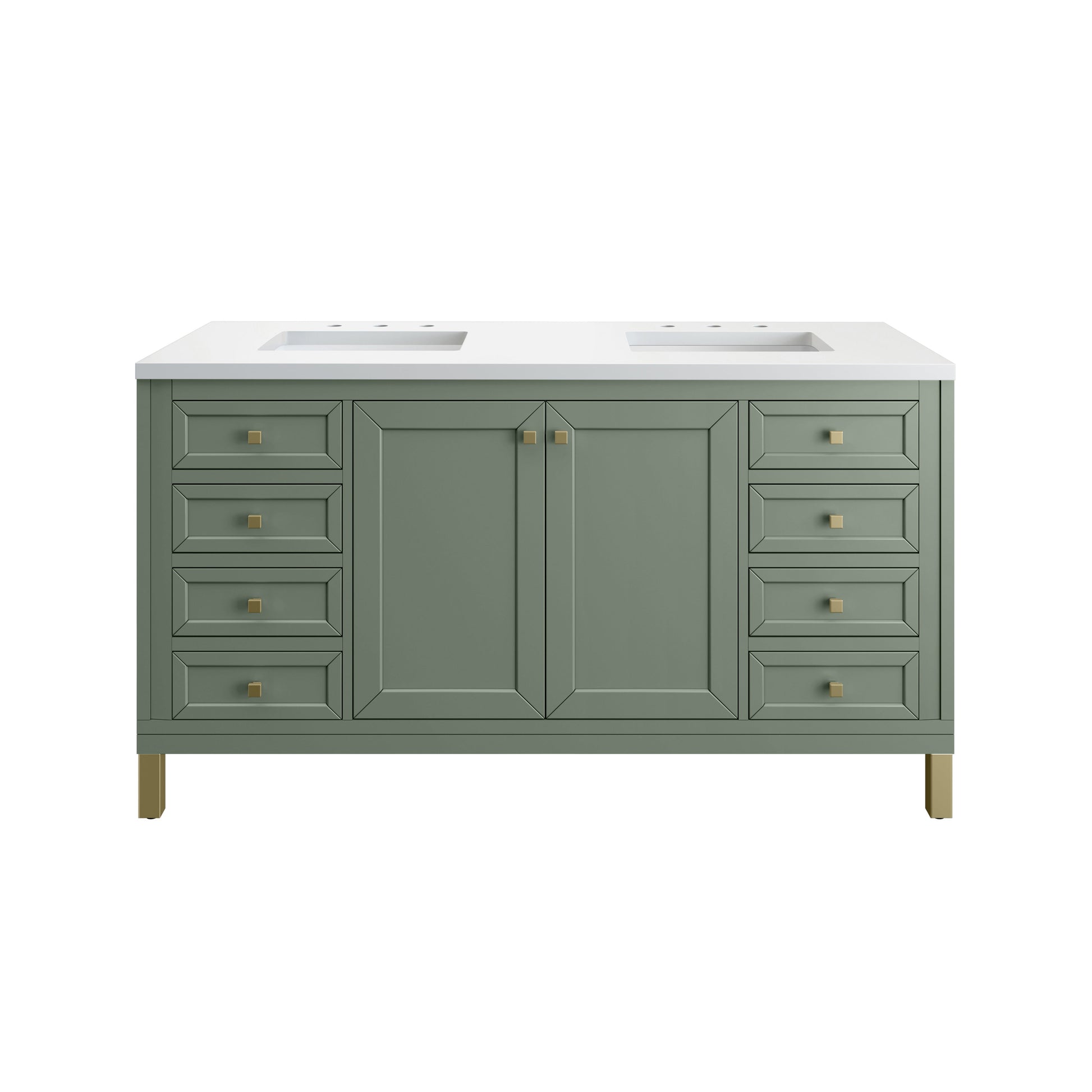 James Martin Vanities Chicago 60" Smokey Celadon Double Vanity With 3 cm White Zeus Top