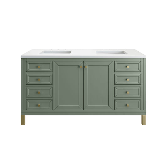 James Martin Vanities Chicago 60" Smokey Celadon Double Vanity With 3 cm White Zeus Top