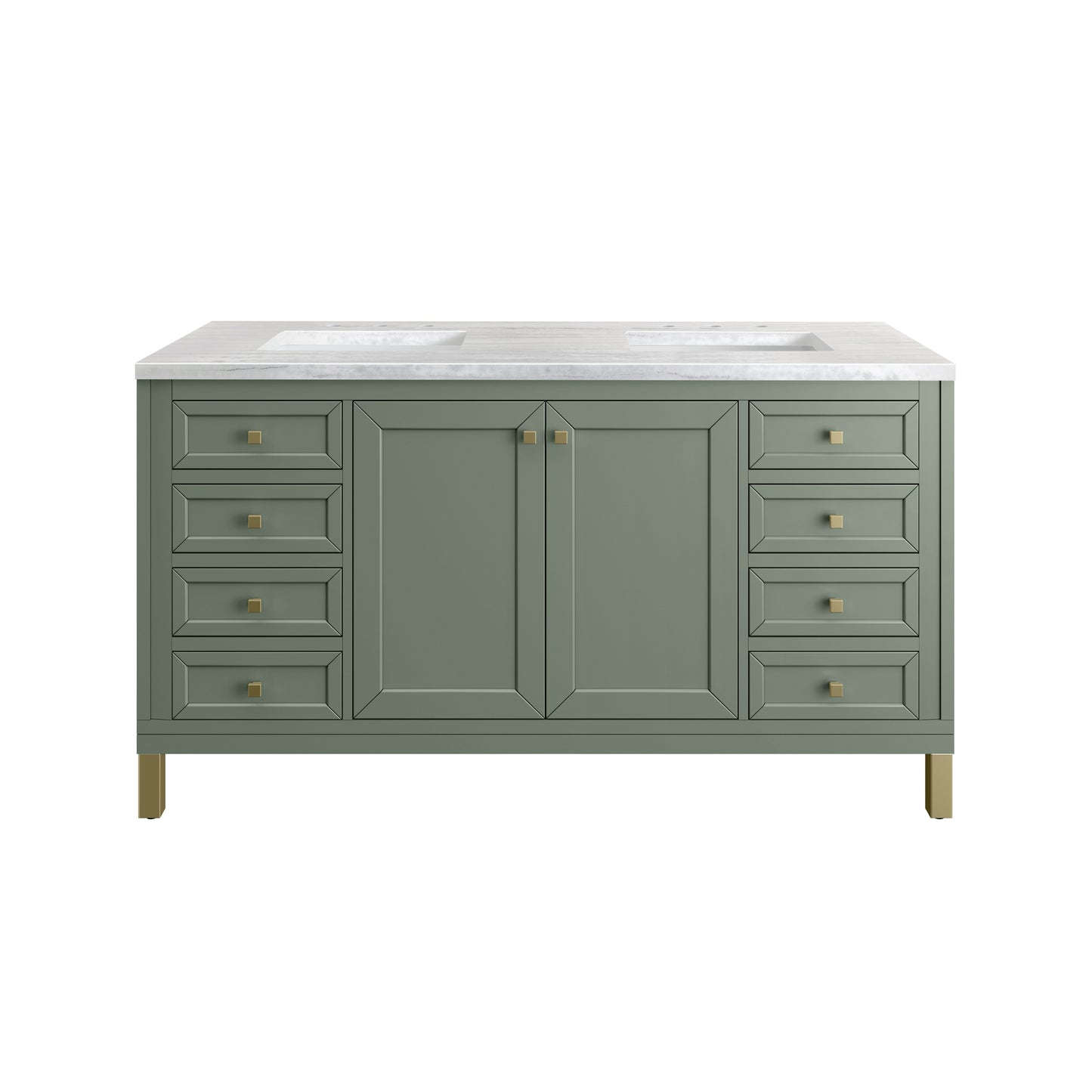 James Martin Vanities Chicago 60" Smokey Celadon Double Vanity With 3cm Arctic Fall Solid Surface Top