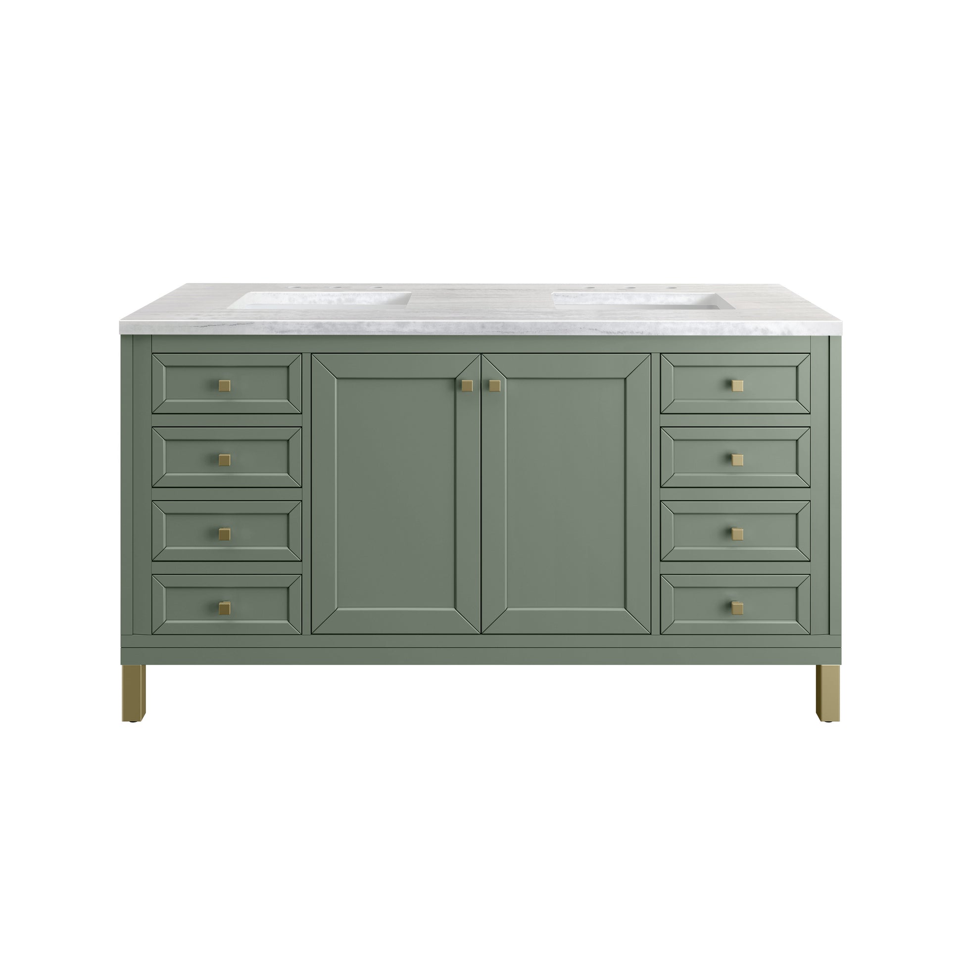 James Martin Vanities Chicago 60" Smokey Celadon Double Vanity With 3cm Arctic Fall Solid Surface Top