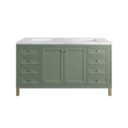 James Martin Vanities Chicago 60" Smokey Celadon Double Vanity With 3cm Arctic Fall Solid Surface Top