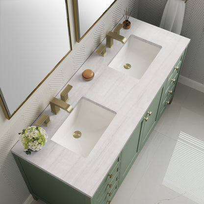 James Martin Vanities Chicago 60" Smokey Celadon Double Vanity With 3cm Arctic Fall Solid Surface Top