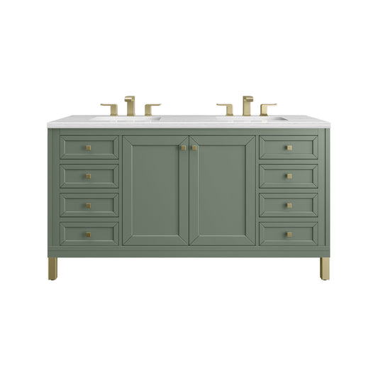 James Martin Vanities Chicago 60" Smokey Celadon Double Vanity With 3cm Arctic Fall Solid Surface Top