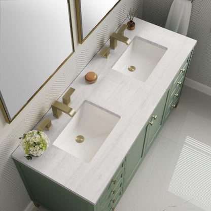 James Martin Vanities Chicago 60" Smokey Celadon Double Vanity With 3cm Arctic Fall Top