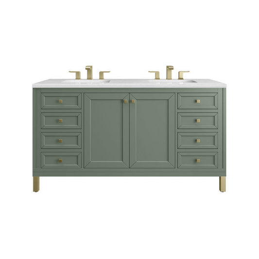 James Martin Vanities Chicago 60" Smokey Celadon Double Vanity With 3cm Arctic Fall Top