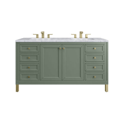 James Martin Vanities Chicago 60" Smokey Celadon Double Vanity With 3cm Carrara Marble Top