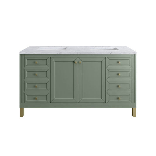 James Martin Vanities Chicago 60" Smokey Celadon Double Vanity With 3cm Carrara Marble Top