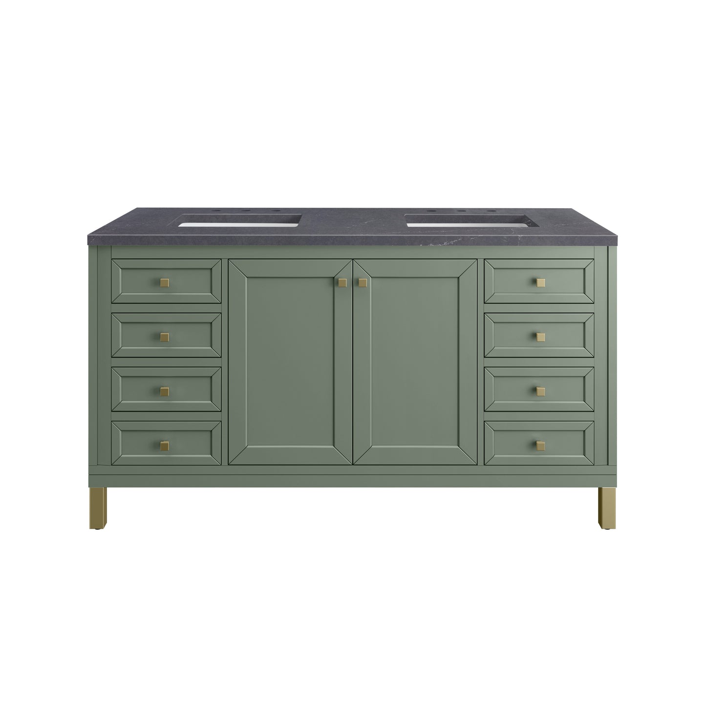 James Martin Vanities Chicago 60" Smokey Celadon Double Vanity With 3cm Charcoal Soapstone Silestone Top