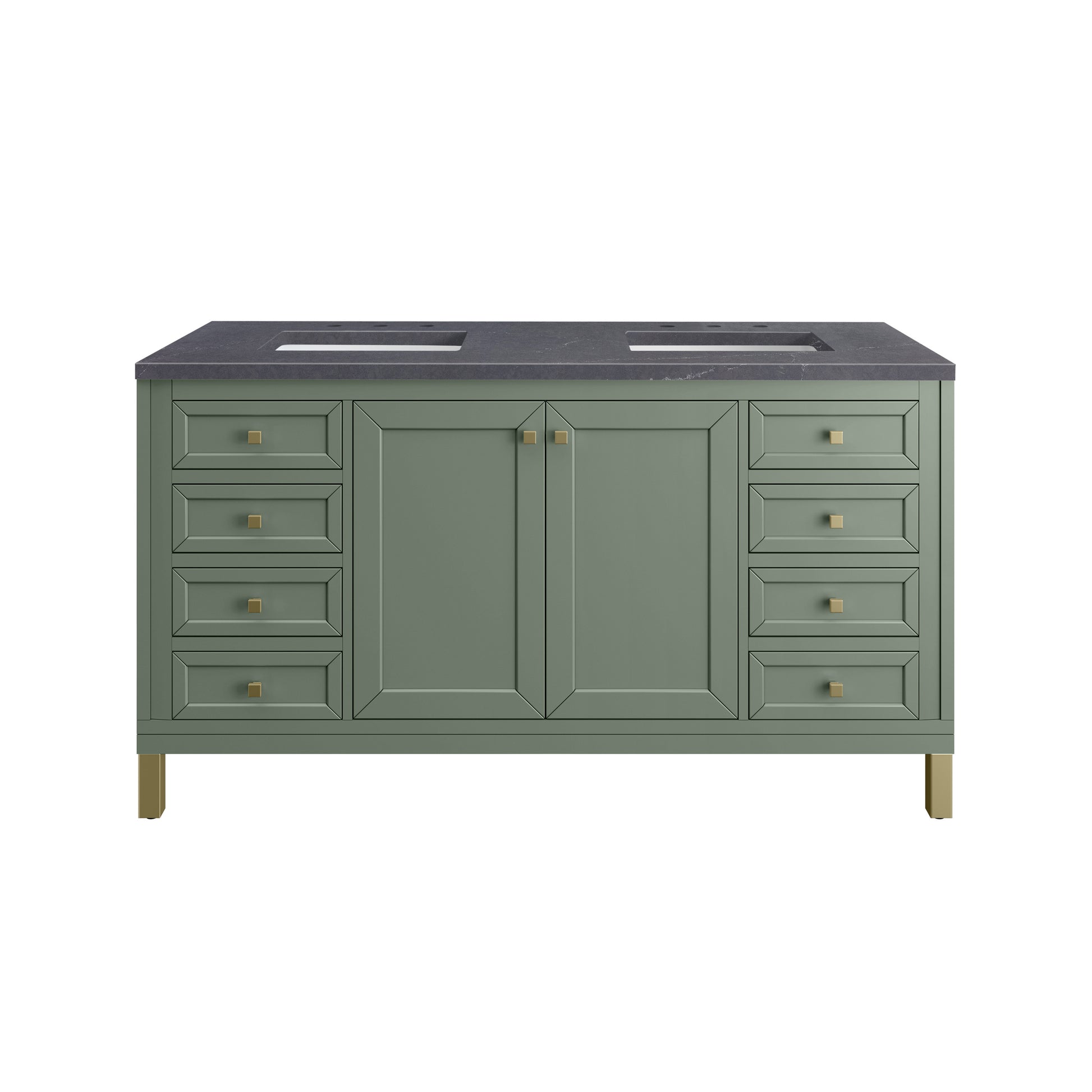 James Martin Vanities Chicago 60" Smokey Celadon Double Vanity With 3cm Charcoal Soapstone Silestone Top