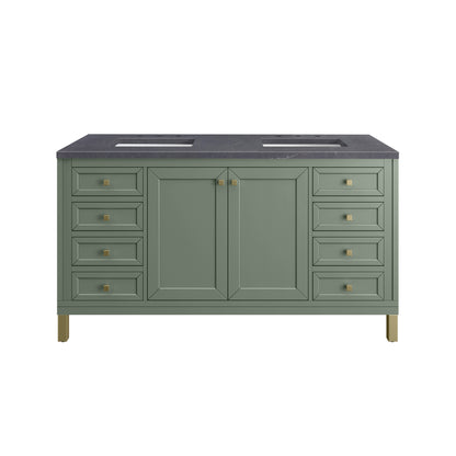 James Martin Vanities Chicago 60" Smokey Celadon Double Vanity With 3cm Charcoal Soapstone Silestone Top