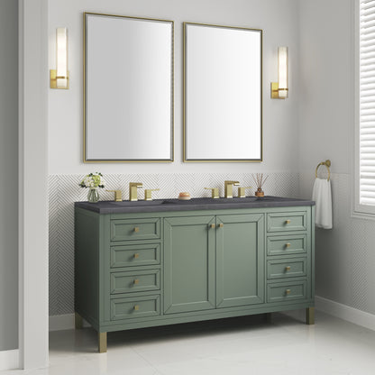 James Martin Vanities Chicago 60" Smokey Celadon Double Vanity With 3cm Charcoal Soapstone Silestone Top