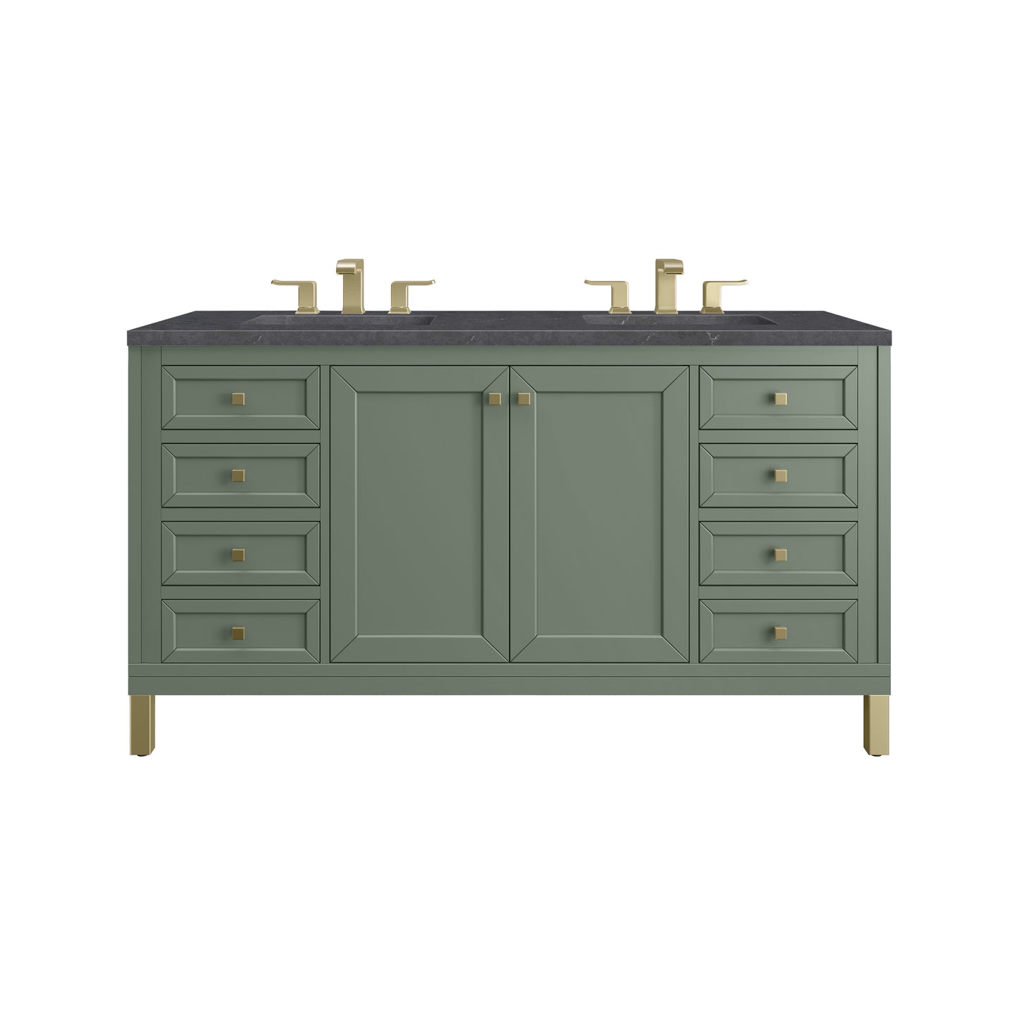 James Martin Vanities Chicago 60" Smokey Celadon Double Vanity With 3cm Charcoal Soapstone Silestone Top