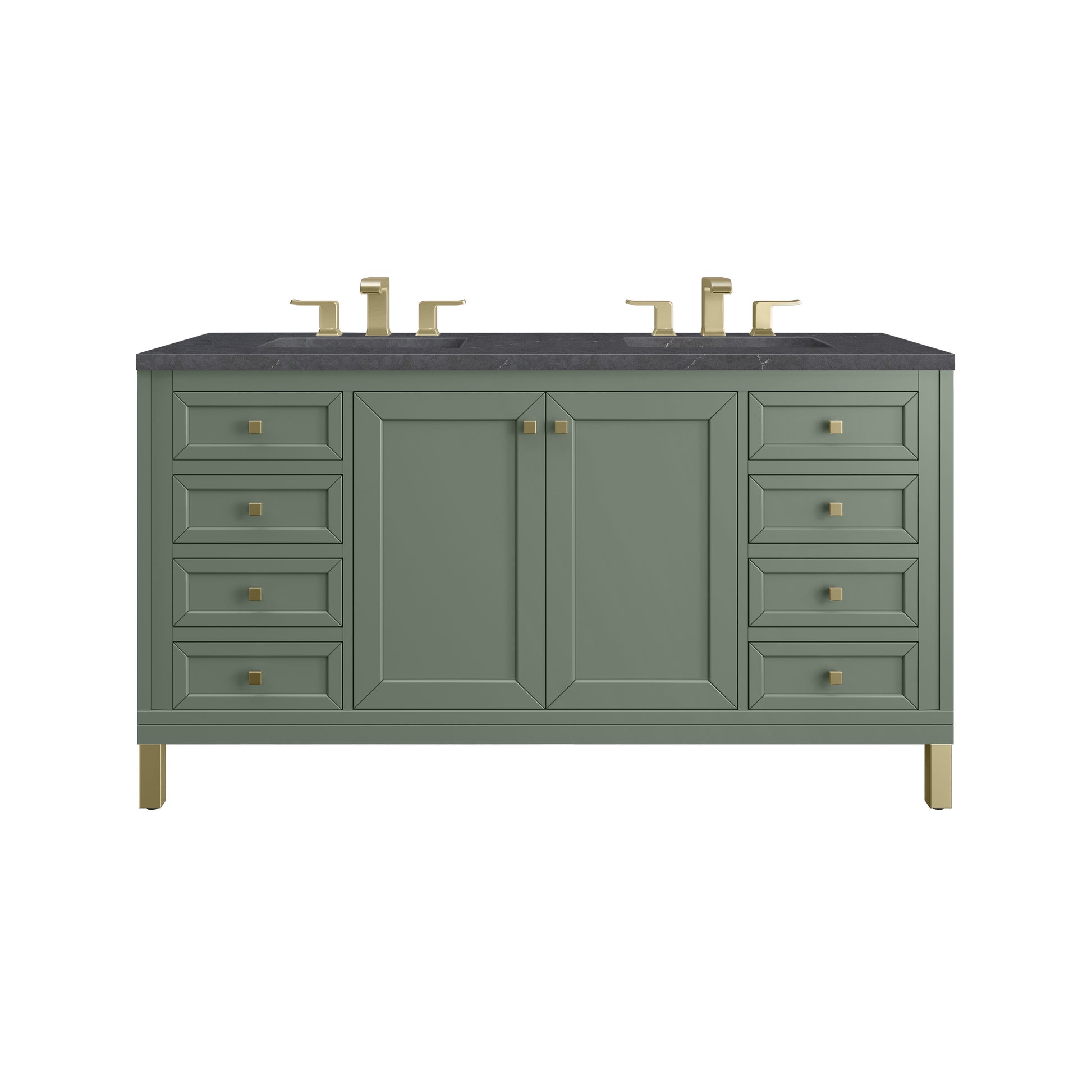 James Martin Vanities Chicago 60" Smokey Celadon Double Vanity With 3cm Charcoal Soapstone Silestone Top