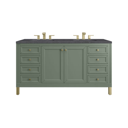 James Martin Vanities Chicago 60" Smokey Celadon Double Vanity With 3cm Charcoal Soapstone Silestone Top