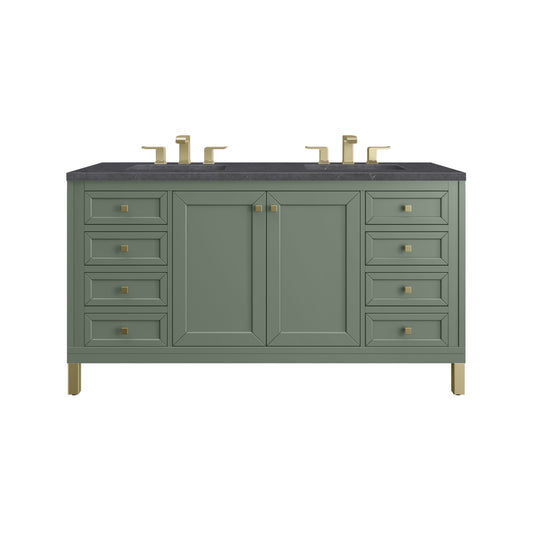 James Martin Vanities Chicago 60" Smokey Celadon Double Vanity With 3cm Charcoal Soapstone Silestone Top