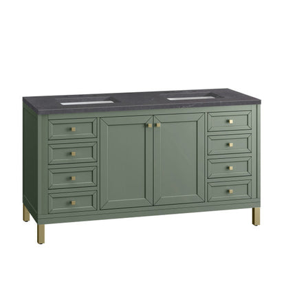 James Martin Vanities Chicago 60" Smokey Celadon Double Vanity With 3cm Charcoal Soapstone Top