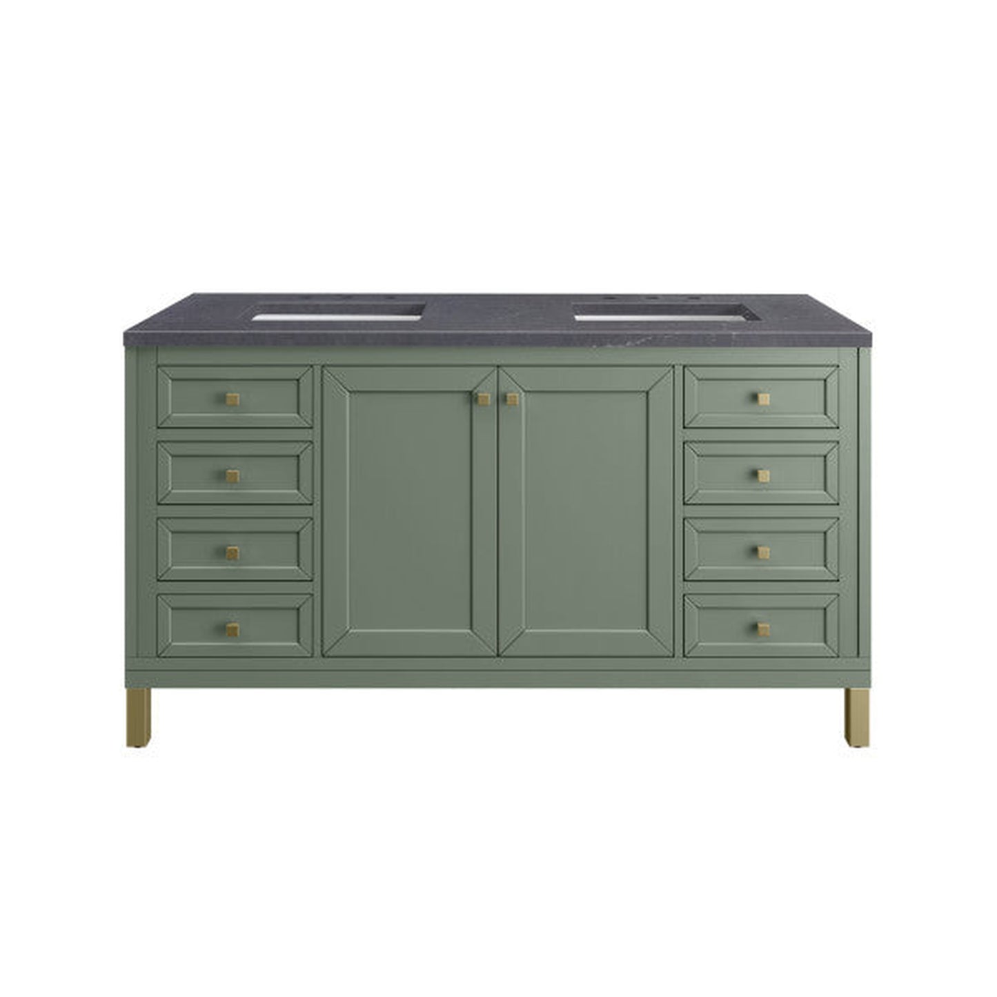 James Martin Vanities Chicago 60" Smokey Celadon Double Vanity With 3cm Charcoal Soapstone Top