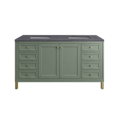 James Martin Vanities Chicago 60" Smokey Celadon Double Vanity With 3cm Charcoal Soapstone Top