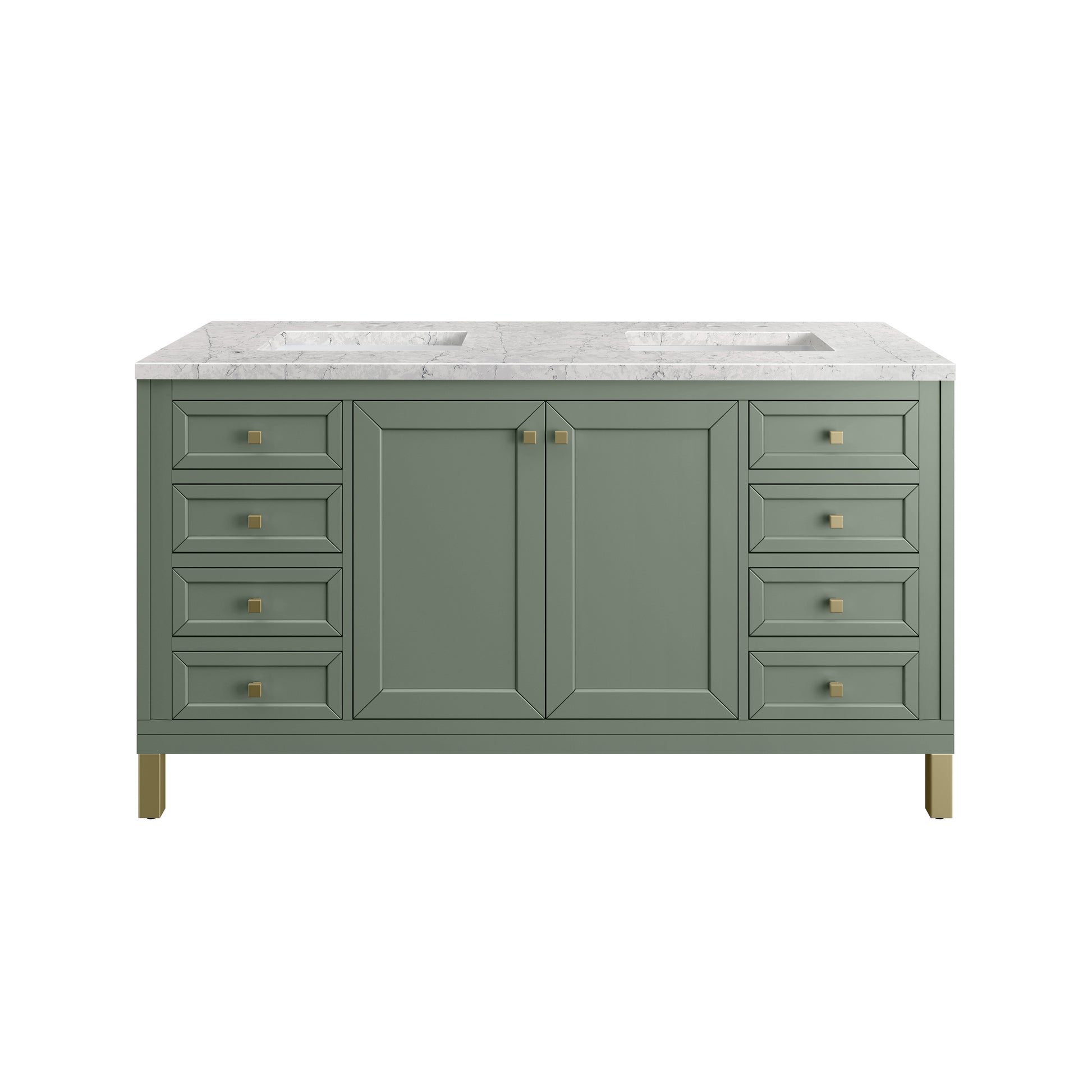 James Martin Vanities Chicago 60" Smokey Celadon Double Vanity With 3cm Eternal Jasmine Pearl Silestone Top