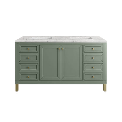 James Martin Vanities Chicago 60" Smokey Celadon Double Vanity With 3cm Eternal Jasmine Pearl Silestone Top