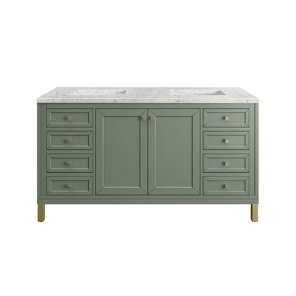 James Martin Vanities Chicago 60" Smokey Celadon Double Vanity With 3cm Eternal Jasmine Pearl Top