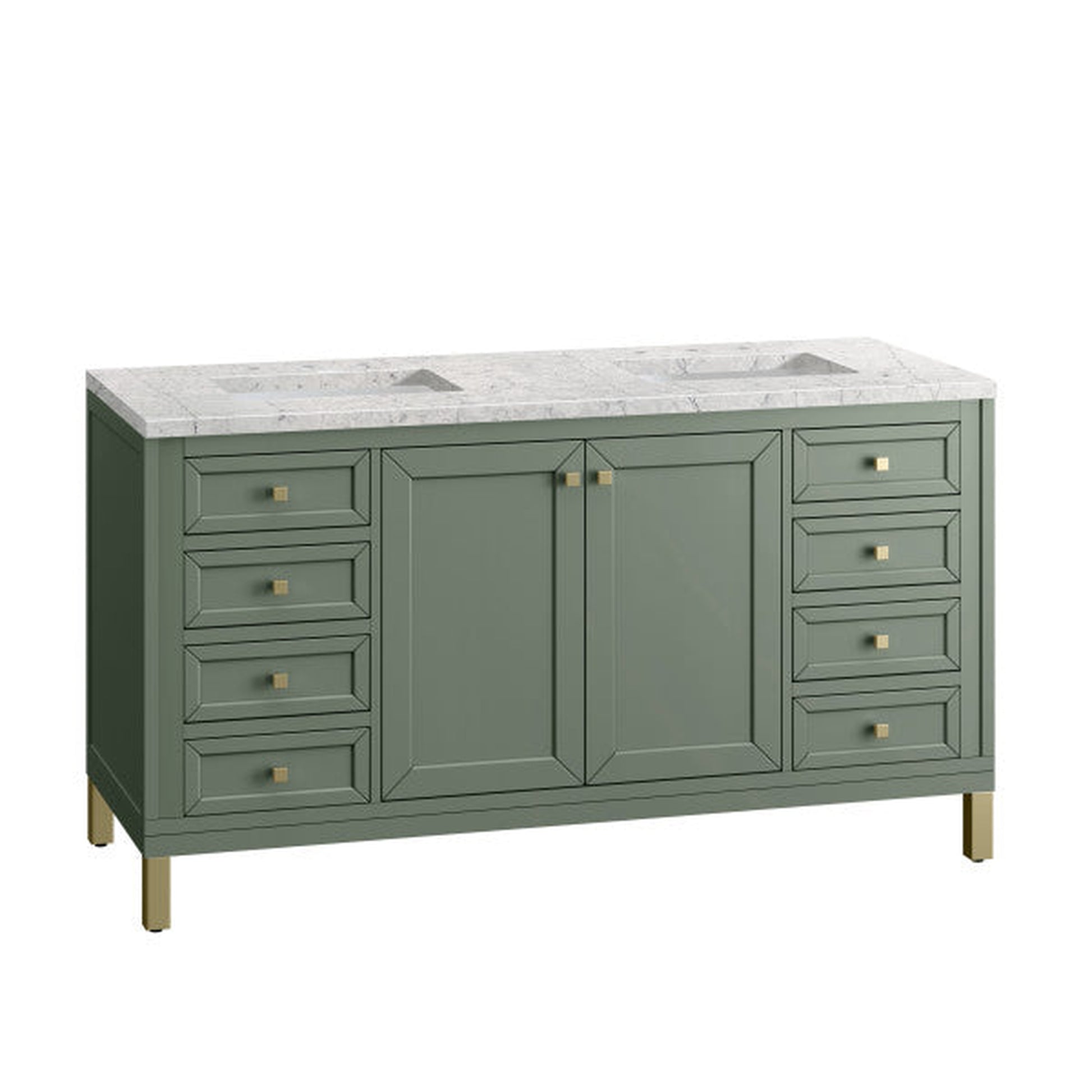 James Martin Vanities Chicago 60" Smokey Celadon Double Vanity With 3cm Eternal Jasmine Pearl Top