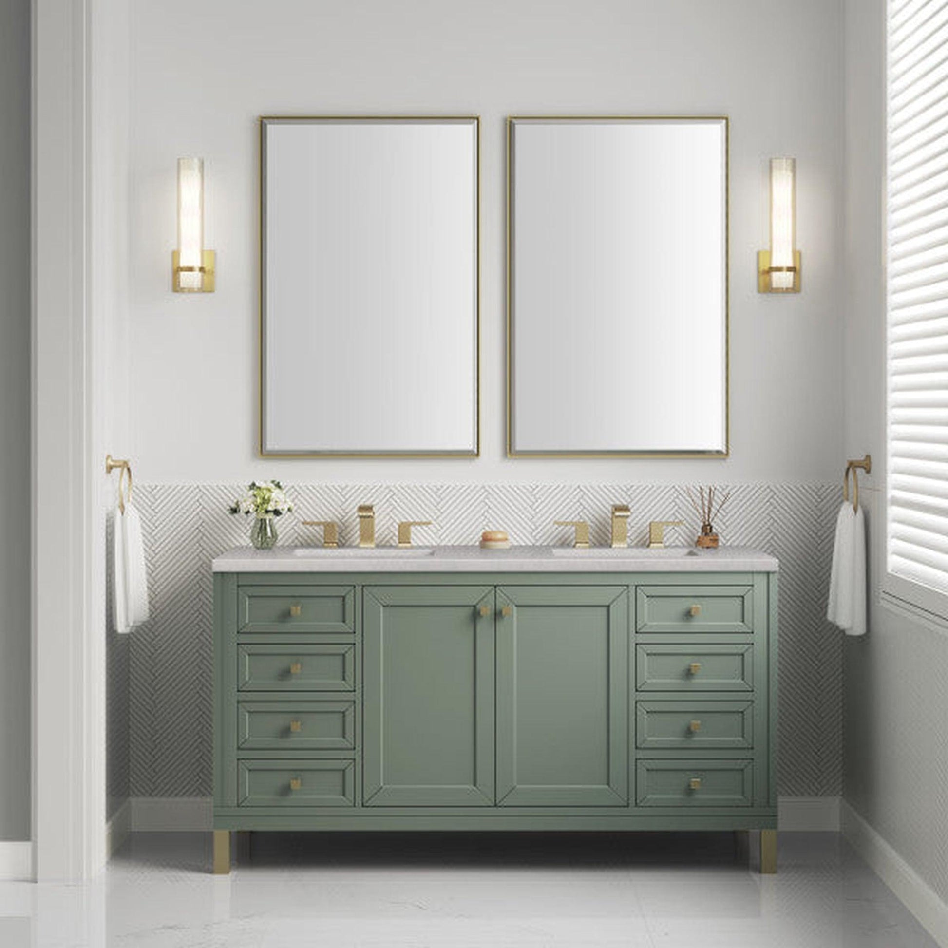 James Martin Vanities Chicago 60" Smokey Celadon Double Vanity With 3cm Eternal Serena Top